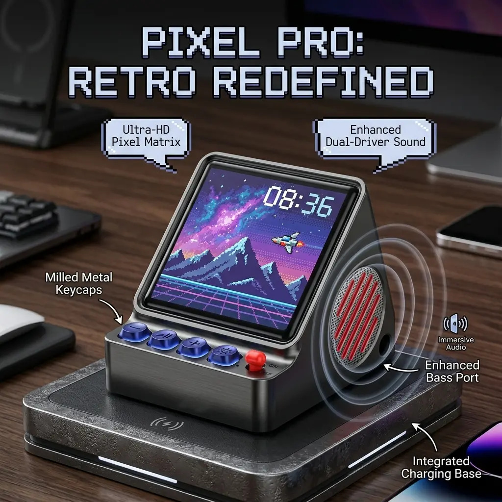 Desk Setup With Speakers - Retro Pixel Art Programmable LED Display
