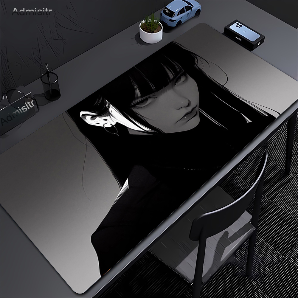 Desk Setup Blue - Black Anime Dark Girl Table Mat