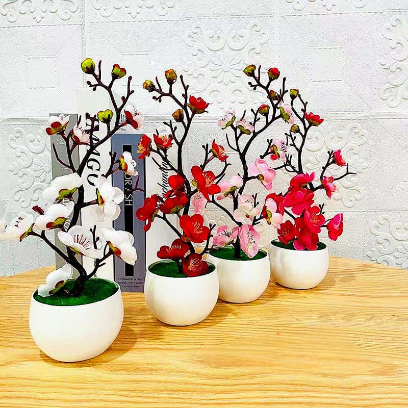 Desk Setup Plant - Simulation Plum Flower Pot Plant Artificial