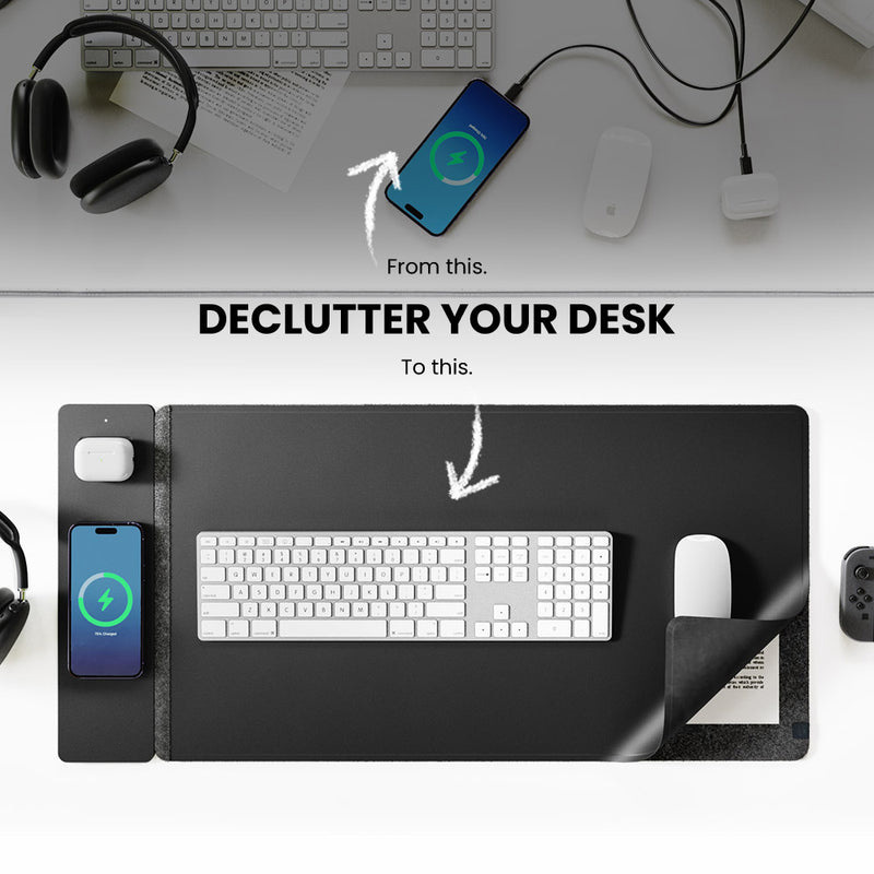 Desk Pad Leather Large - 15W Magnetic Wireless Charging Mouse Pad