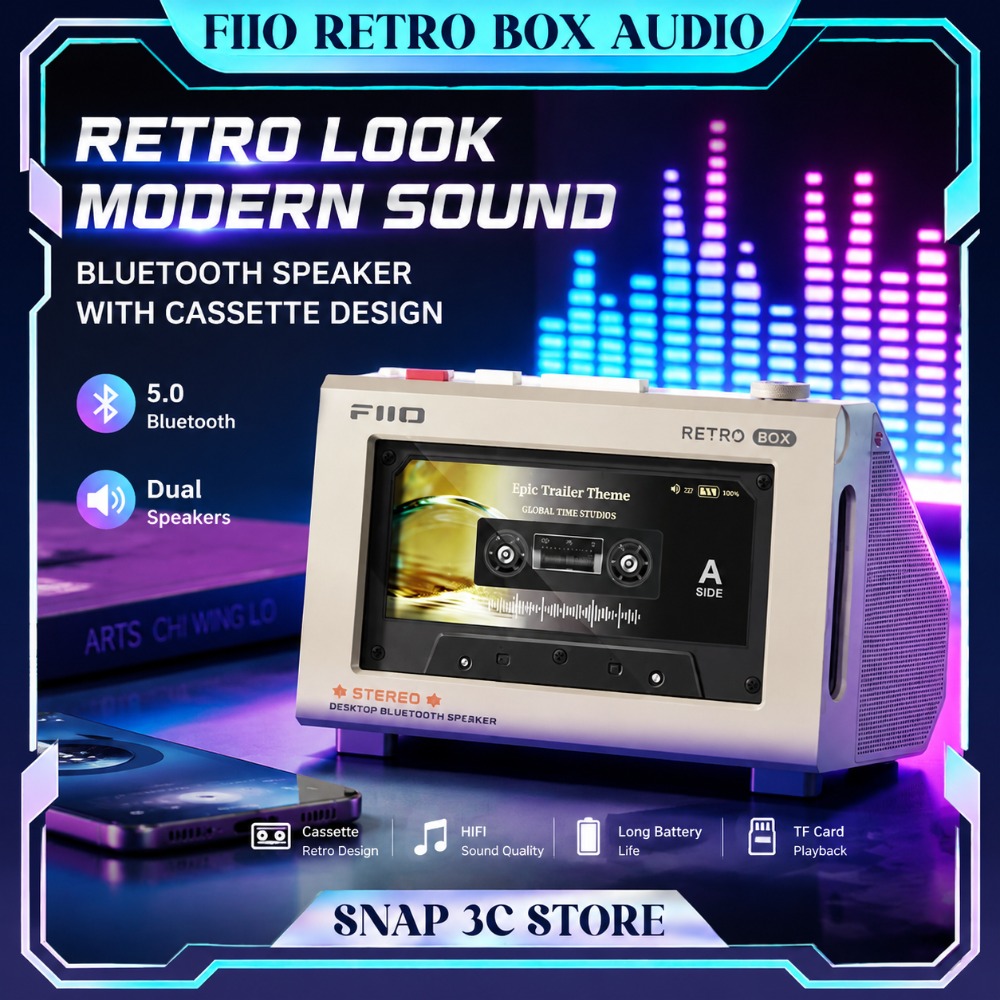 Desk Setup With Speakers - FiiO RETRO BOX Cassette Style Bluetooth