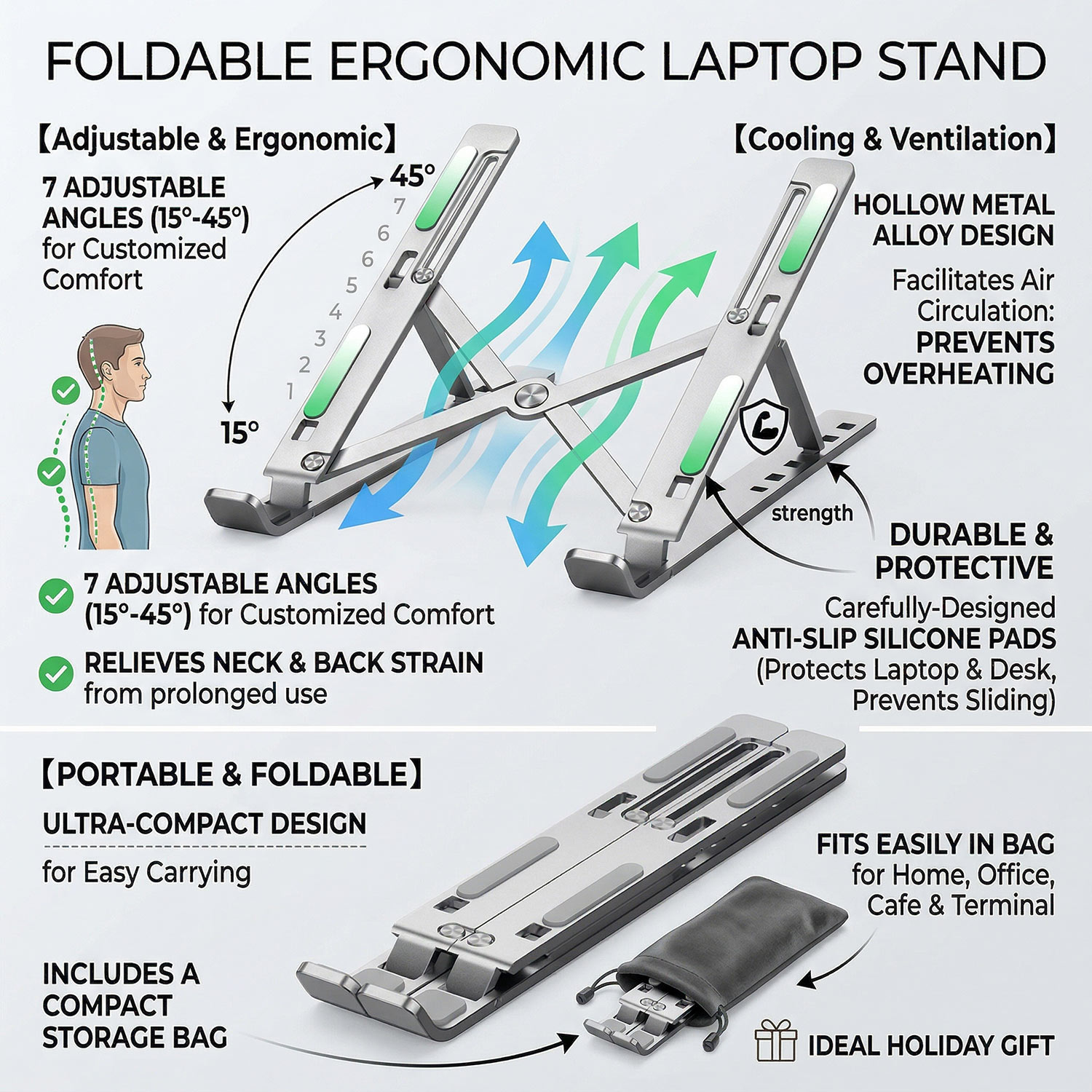 Desk Setup Macbook - Metal Portable Foldable Laptop Stand Adjustable