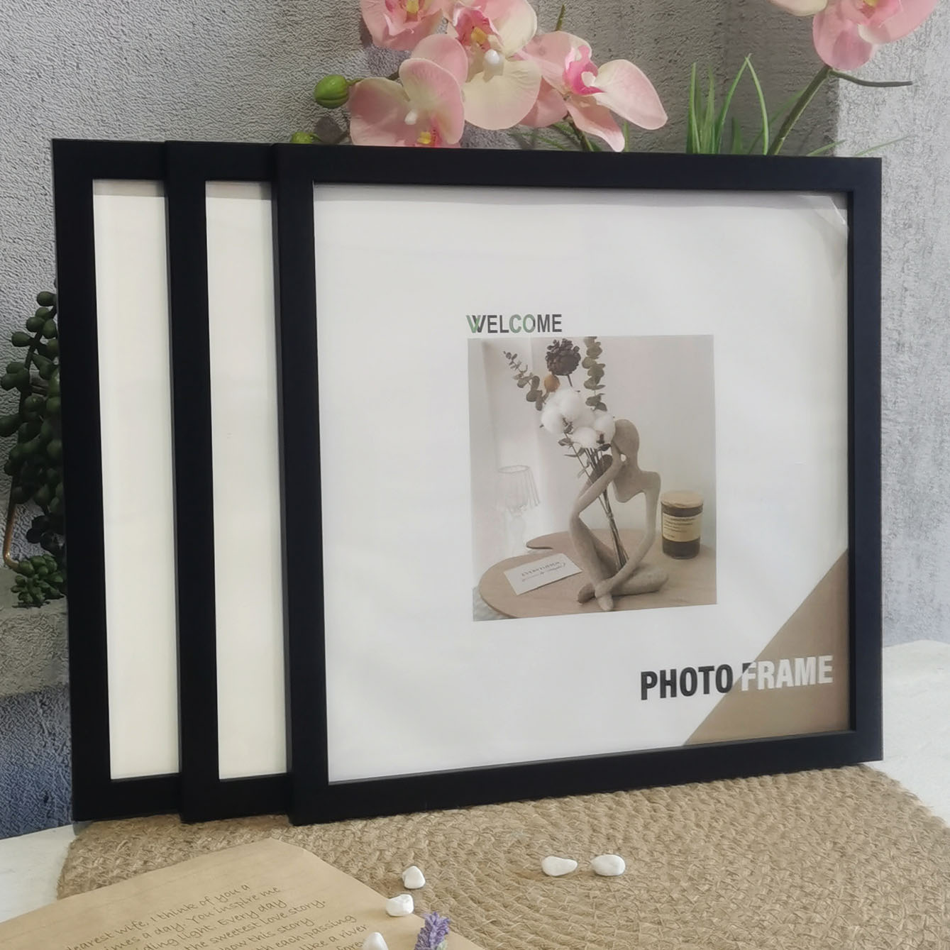 3Pcs Wood Square Photo Frames  - Desk Setup Poster review and price