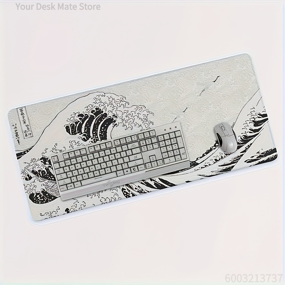 Black White Wave Art XXL Desk  - Desk Setup Pc And Laptop review and price