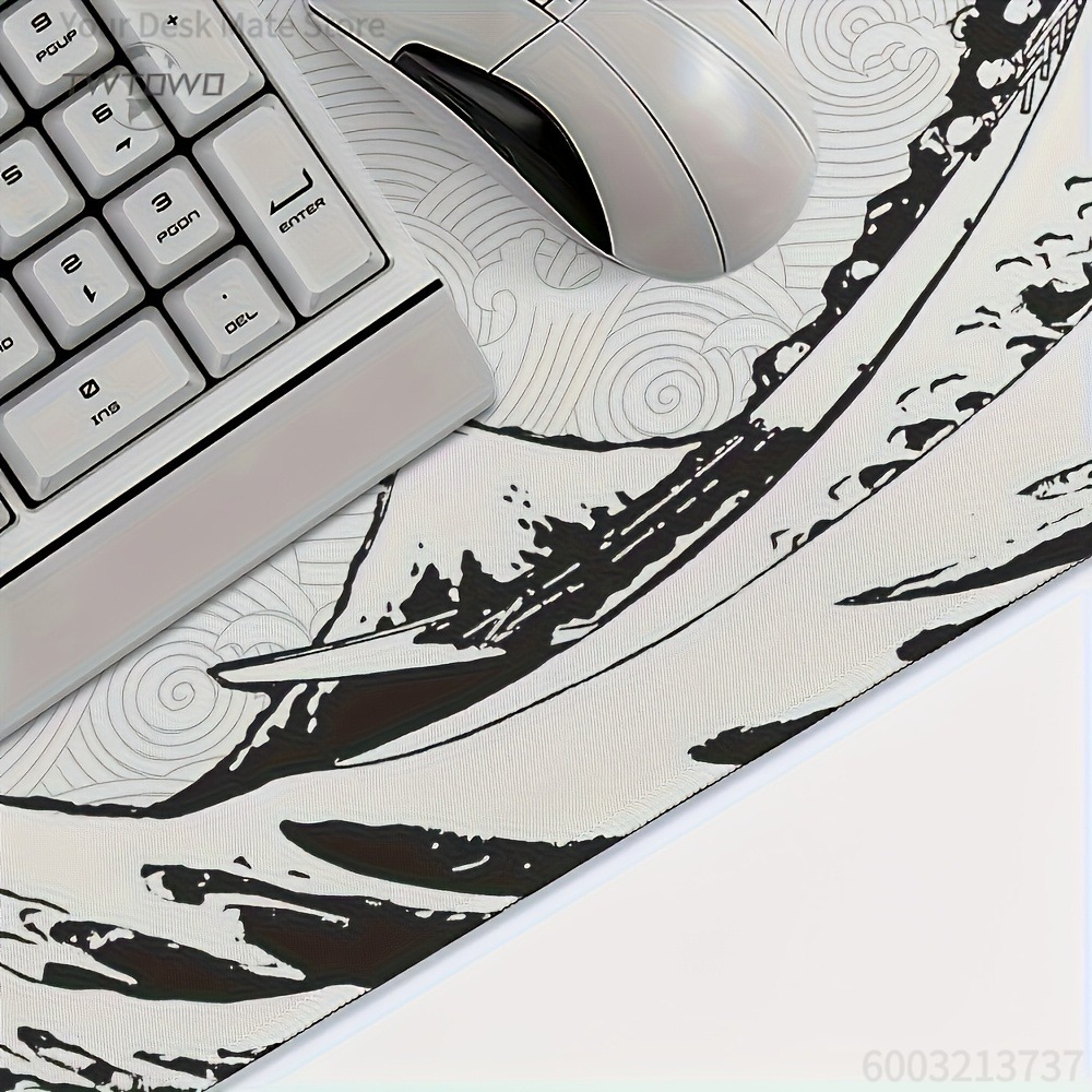 Black White Wave Art XXL Desk  - Desk Setup Pc And Laptop review and price