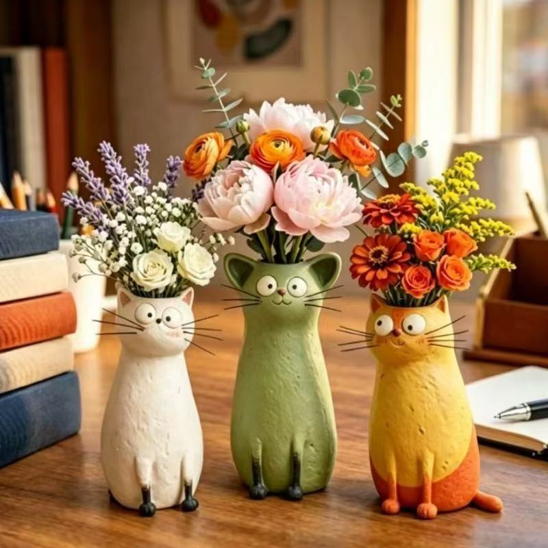 Creative Resin Cat Vase Quirky - Desk Setup Plant review and price