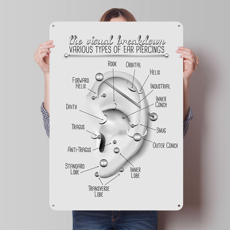 Ear Piercing Chart Metal Poste - Desk Setup Poster review and price