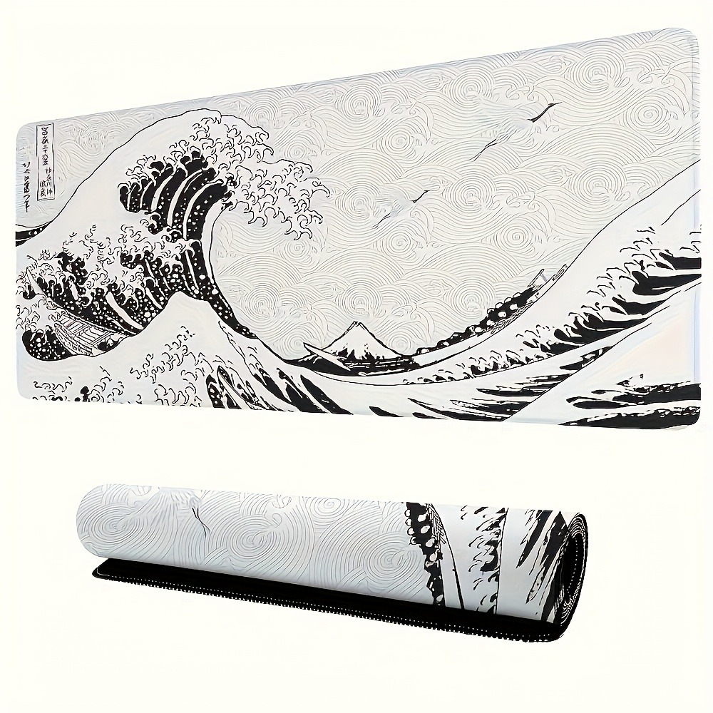 Black White Wave Art XXL Desk  - Desk Setup Pc And Laptop review and price