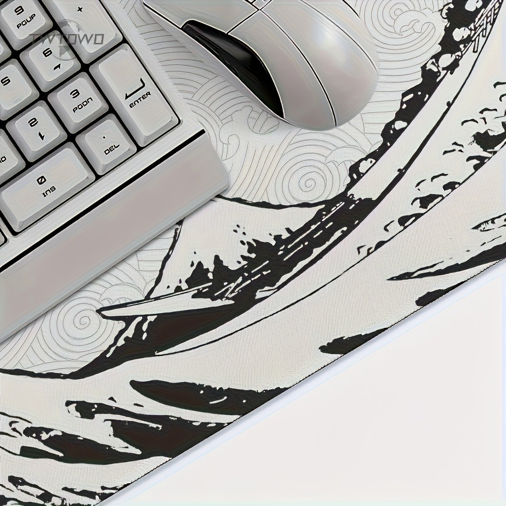 Black White Wave Art XXL Desk  - Desk Setup Pc And Laptop review and price